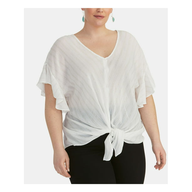 Listicle Floral Burnout Ruffle Layered V-Neck Half Sleeve Top